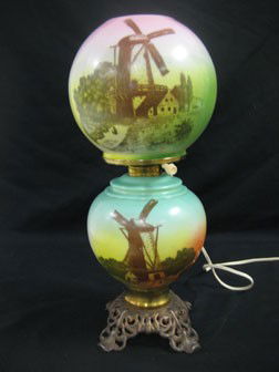 Gone with the Wind style lamp with windmill decora: Gone with the Wind style lamp with windmill decoration. 16"