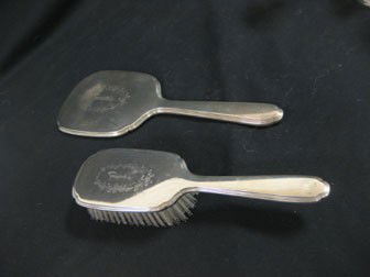 Sterling silver hand mirror and brush with monogra: Sterling silver hand mirror and brush with monogram P