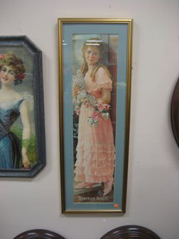 Yard long print - 1918 Pompeian Beauty Panel by Fo: Yard long print - 1918 Pompeian Beauty Panel by Forbes - Sincerely, Mary Pickford. Framed to expose advertising and calendar on reverse. 11" X 32"