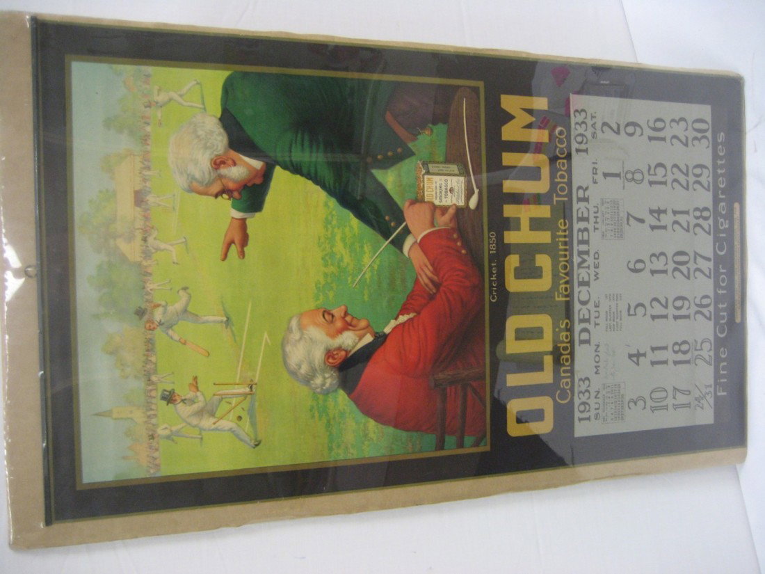 1933 calendar Old Chum Canada's Favourite Tobacco : 1933 calendar Old Chum Canada's Favourite Tobacco with notation on page "Mr. Bate paid to Jan. 4th". 18 1/2" X 32 1/4"