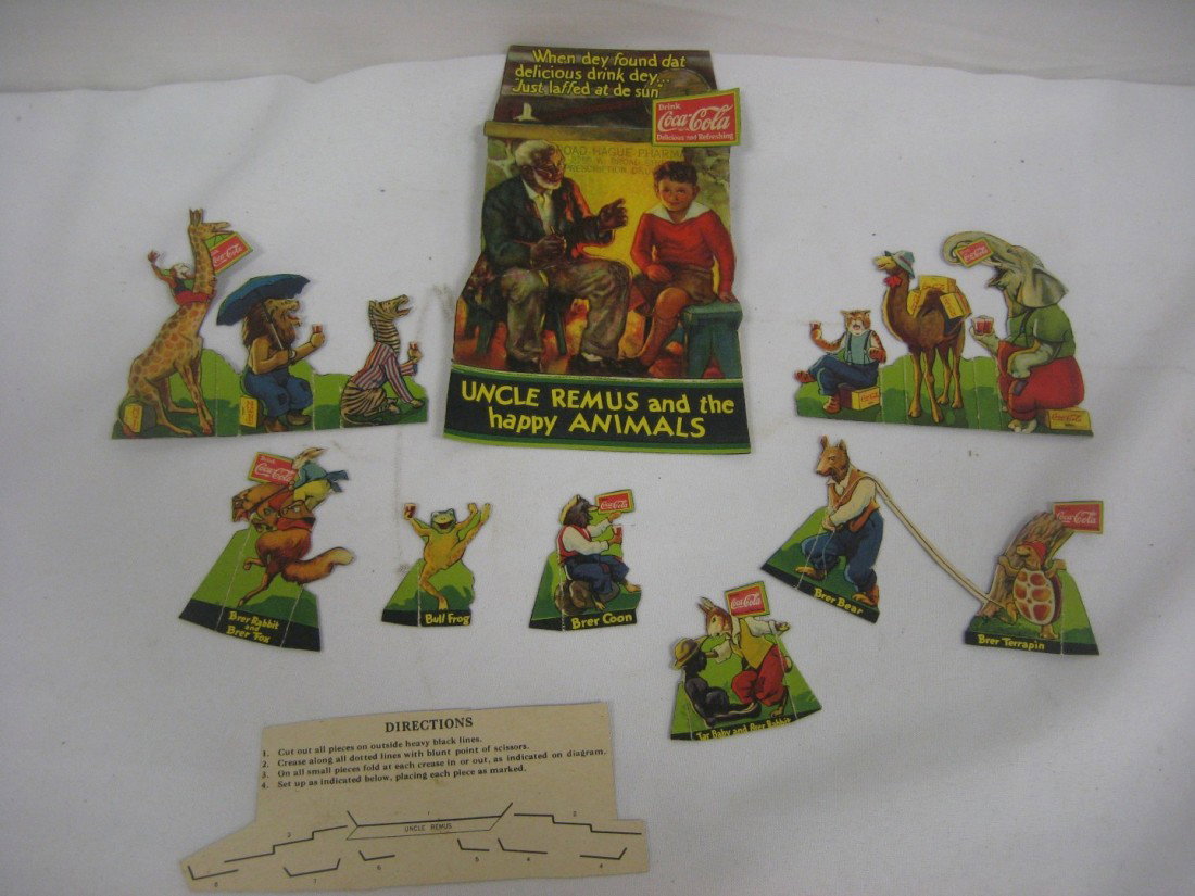 Coca-Cola cardboard Uncle Remus and the Happy anim: Coca-Cola cardboard Uncle Remus and the Happy animals display "Broad-Hague Pharmacy 2759 W. Broad Street Prescription Drugs" with directions. Brer Bear & Brer Terrapin; Elephant, Tiger, Camel; Zebra, 
