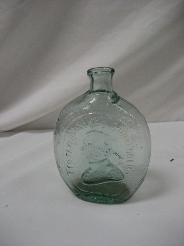 7 3/4" Oyottville Glass Works Philada 7 3/4" aqua: 7 3/4" Oyottville Glass Works Philada 7 3/4" aqua flask "The Father of Our Country" and "General Taylor Never Surrenders"