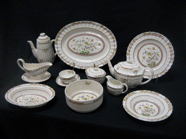109 pc. Set Copeland Spode Buttercup: gravy and u: 109 pc. Set Copeland Spode Buttercup: gravy and underplate; 12 3/4" platter; 15: platter; 10" oval bowl (2 - one with discoloration); (2) Imperial Cookware 7 1/8" custard; (4) custard cups; (17) 10 3/