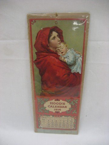 1914 Hoods Calendar Madonnina "The Little Mother",: 1914 Hoods Calendar Madonnina "The Little Mother", Presented by W.W. Duncan General Merchandise, Clarks, Ohio