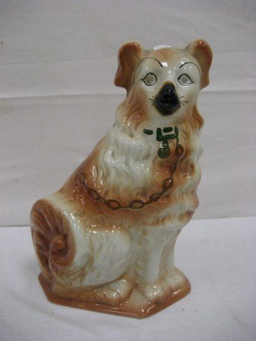 12 1/2" ceramic dog with painted locket and chain : 12 1/2" ceramic dog with painted locket and chain decoration. Heavy crazing.
