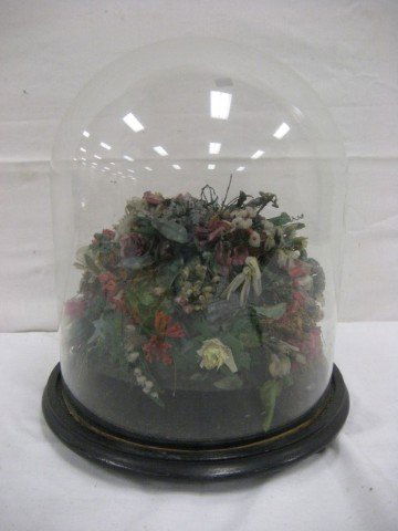 Victorian wax floral arrangement under 15" dome, e: Victorian wax floral arrangement under 15" dome, expected loss.