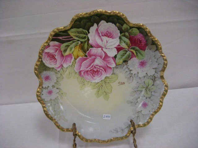 `12 1/4" SM Elite Works Limoges France charger wit: `12 1/4" SM Elite Works Limoges France charger with gold border signed A. Lajis. Minor wear.