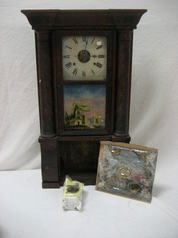 Seth Thomas triple decker mantle clock with weight: Seth Thomas triple decker mantle clock with weights, pendulum and works. Broken original glass for lower section, assumed to be non-working