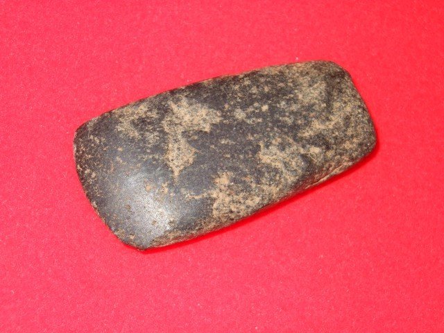 Very thin 2 3/8" Hematite miniature celt found in B: Very thin 2 3/8" Hematite miniature celt found in Bourbon Co., KY prior to 1914