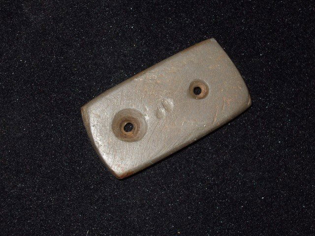 1 7/8" two hole Hematite gorget, Harrison Co., KY: 1 7/8" two hole Hematite gorget, Harrison Co., KY