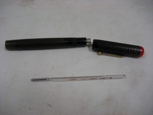 B.D. Co-Aseptic Hoffar's Comet thermometer in pin: B.D. Co-Aseptic Hoffar's Comet thermometer in pin-type sleeve.