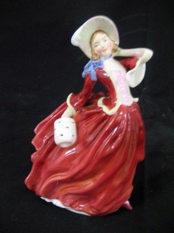 Royal Doulton "Autumn Breezes", HN 1934, AJ, 7 3/4: Royal Doulton "Autumn Breezes", HN 1934, AJ, 7 3/4", grayish plume on hat.