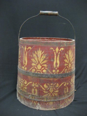 12 3/4" painted bucket with stenciling. No lid.: 12 3/4" painted bucket with stenciling. No lid.