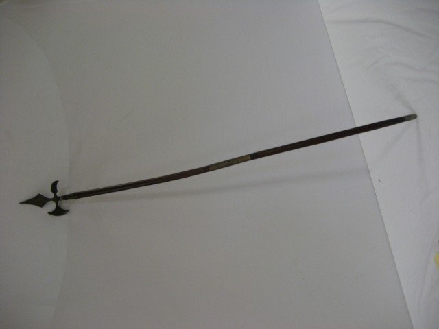 Spear with two part pine handle app. 59" long. No: Spear with two part pine handle app. 59" long. No apparent identifying marks.