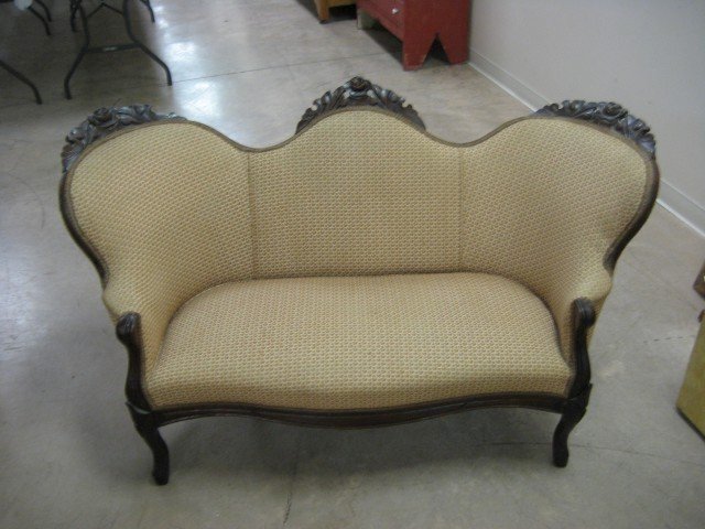 Vitorian walnut rose back settee, 32 3.4" tall 56: Vitorian walnut rose back settee, 32 3.4" tall 56" long, 18 1/2" deep.