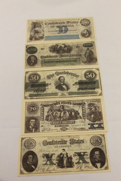 Confederate Currency: $10 Snyder/Jones Richmond, 18: Confederate Currency: $10 Snyder/Jones Richmond, 1861; $20 Kinny/Goddin Richmond, September 2, 1861; $50 Richmond Dec. 2nd, 1862; $100 Halston/Bell Richmond Aug. 26th, 1862; $500 Mueller Richmond Feb.