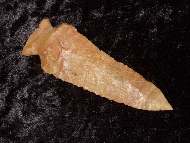 Very colorful 3 5/16" Carter Cave flint Pinetree, M: Very colorful 3 5/16" Carter Cave flint Pinetree, Mason Co., KY. Purchased from Phil Foley on 3-2-93