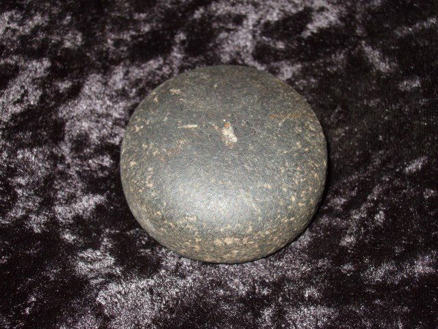 Fine 1 3/4" polished black granite discoidal found: Fine 1 3/4" polished black granite discoidal found by Charles Long at Fox Field in Mason Co., KY