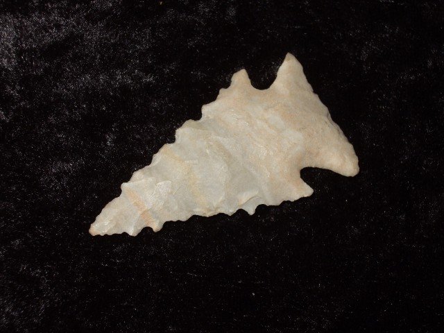 1 7/8" banded Carter Cave flint serrated Palmer po: 1 7/8" banded Carter Cave flint serrated Palmer point found by Jerry Holsinger, Adams Co., OH
