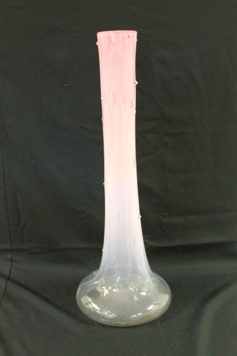 31 1/2" opalescent to pin cased floor vase with pr: 31 1/2" opalescent to pin cased floor vase with prunts. 11" wide at the base