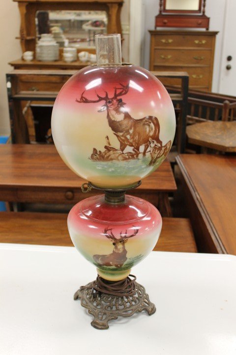 Gone With the Wind style lamp with Elk transfer.: Gone With the Wind style lamp with Elk transfer. 21 1/2" tall at top of shade