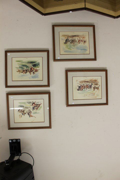 Four signed John Groth prints in matching frames: Belm: Four signed John Groth prints in matching frames: Belmont, Hialeah, Goshen and Meadowbrook. Frames are app. 16" X 19"