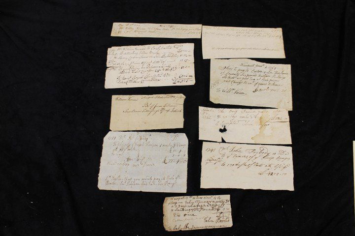 Documents: 1775 receipt for riggin ship; receitp for b: Documents: 1775 receipt for riggin ship; receitp for beef; 1767 bill to John Tanner, 1759-61-62 bill for services; 1769 bill to William Vernon; 1769 bill for 23 days work on the Brig Dancin; 1750 bill
