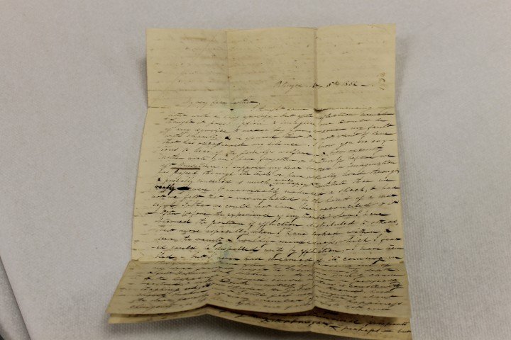 Nov. 5, 1832 folded stampless letter from Elizabeth Slo: Nov. 5, 1832 folded stampless letter from Elizabeth Sloane of Palmyra, New York to her brother Mr. Douglas Sloane of New Albany, Indiana, telling of her trip from Troy, New York to Palmyra, primarily 