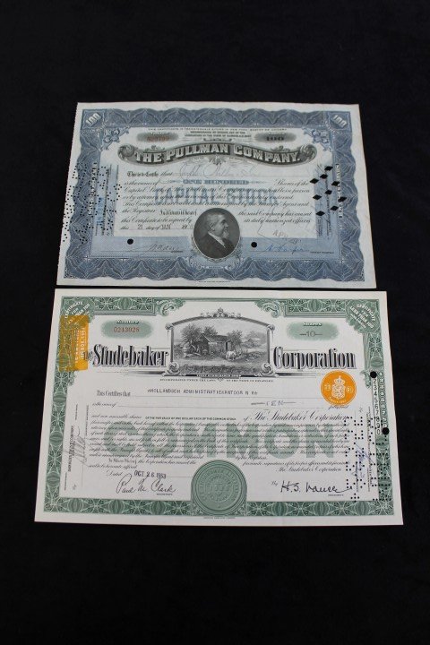 Stock Certificates: 1953 The Studebaker Corporation No: Stock Certificates: 1953 The Studebaker Corporation No. 0243028; 1926 The Pullman Company N23799