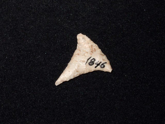1 1/16" Boyles flint Fort Ancient triangle, Fox Field,: 1 1/16" Boyles flint Fort Ancient triangle, Fox Field, Mason Co., KY