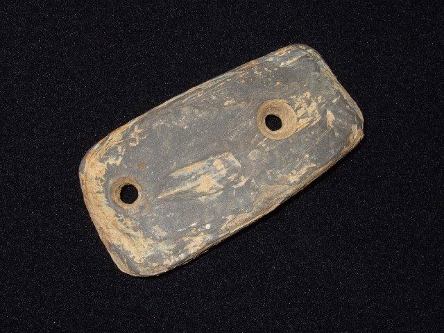 3" drilled two-hole rectangular Copena culture gorget: 3" drilled two-hole rectangular Copena culture gorget