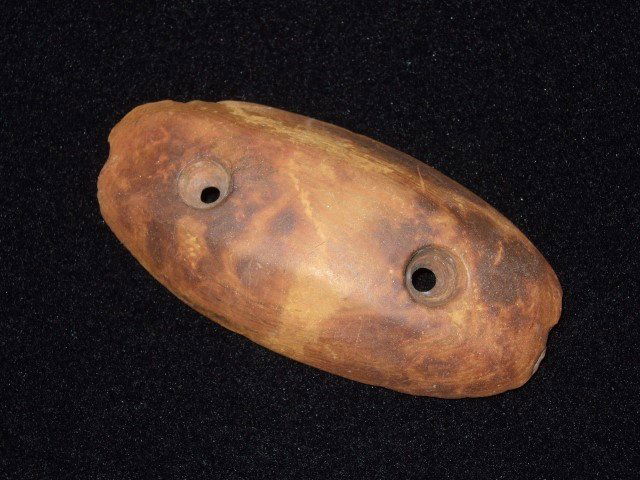 2 7/8" drilled two-hole banded clay stone Benton-phase: 2 7/8" drilled two-hole banded clay stone Benton-phase gorget