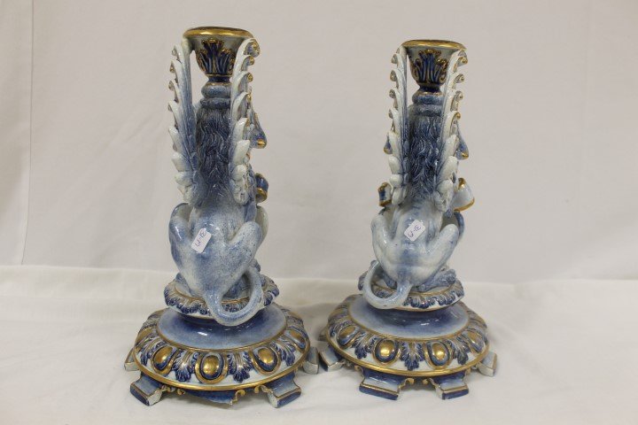German porcelain heraldic Griffin candlesticks, app. 13 - 2