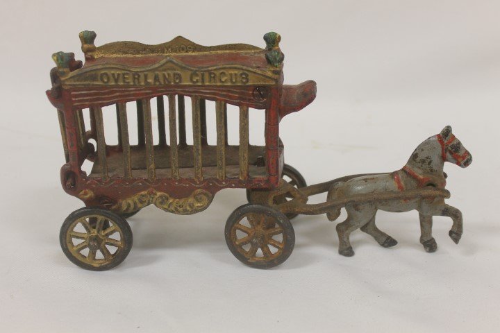 Kenton JM 109 iron Art Overland Circus wagon and horse,: Kenton JM 109 iron Art Overland Circus wagon and horse, 10 5/8" long