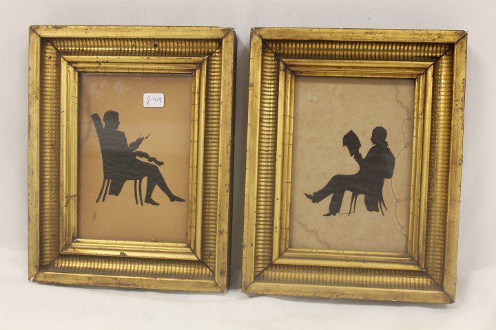 Pair of framed silhouettes, both with staining. Frames: Pair of framed silhouettes, both with staining. Frames are 7 3/8" X 9 1/4"