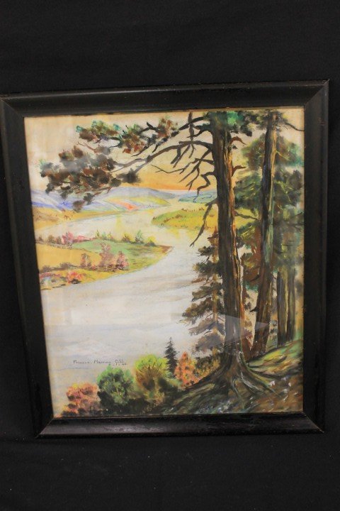 Francis Maurine Cobb pastel painting of a river scene, 