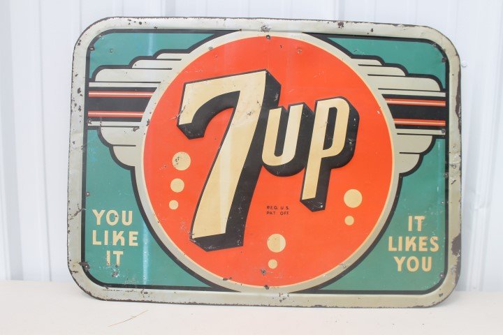 7up You like It It likes You tin sign, some loss. 27: 7up You like It It likes You tin sign, some loss. 27 1/2" X 19 3/4"