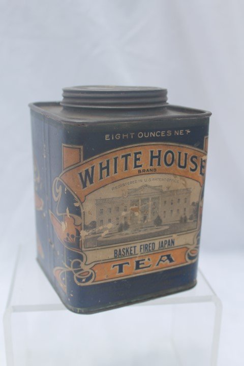 White House Basket Fired Japan Tea tin, 8 ounces, with: White House Basket Fired Japan Tea tin, 8 ounces, with lid