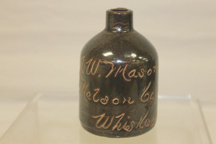 Miniature whiskey jug "J.W. Mason Nelson Co. Ky: Miniature whiskey jug "J.W. Mason Nelson Co. Ky Whiskey". 3 1/4" tall