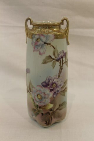 Te-Oh China Nippon 9 7/8" lobed gold decorated vase: Te-Oh China Nippon 9 7/8" lobed gold decorated vase with cylindrical top. Gold wear.