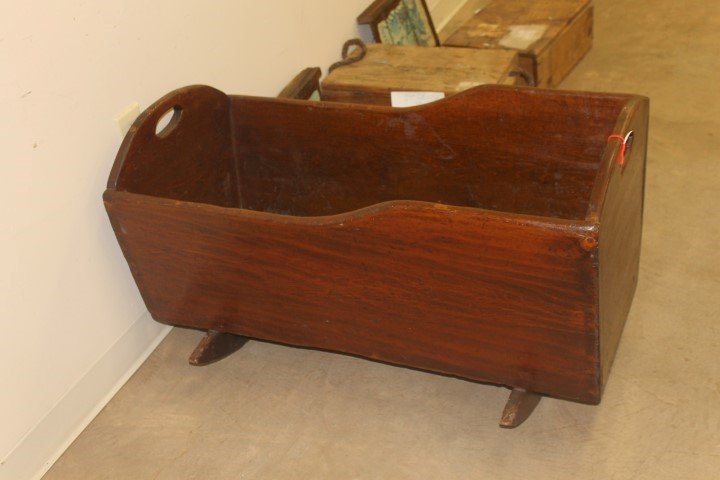 Primitive Casey Co., Kentucky Charles Hall family: Primitive Casey Co., Kentucky Charles Hall family cradle. Pine with solid boards, 21 1/2" tall, 37" long, 22" wide at rockers.