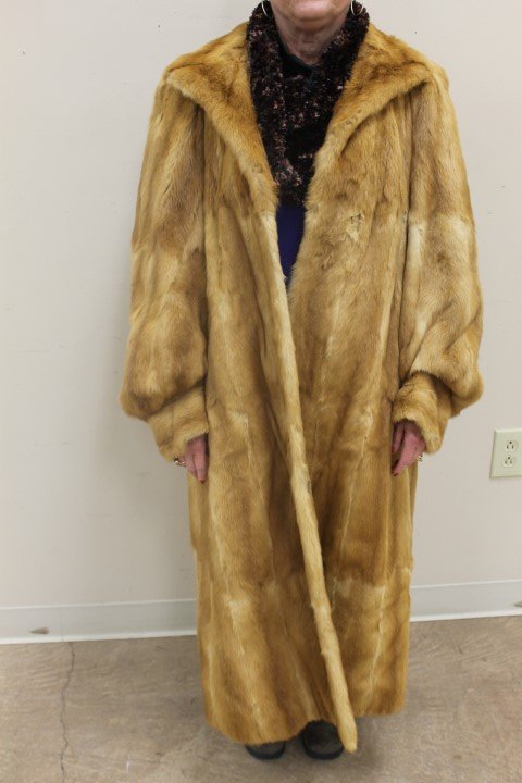 Neiman-Marcus full length pale mink coat with cuffed: Neiman-Marcus full length pale mink coat with cuffed arms, app. 47 1/2" long. Provenance: Shirley Firestone Trust