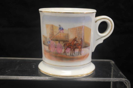 Occupational shaving mug, 3 3/4", "Lumber yard",: Occupational shaving mug, 3 3/4", "Lumber yard", Rosetti Chicago U.S.A., marked Hand Painted Made in Occupied Japan.