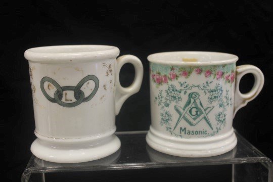 Fraternal shaving mugs: Odd Fellows marked J&C: Fraternal shaving mugs: Odd Fellows marked J&C Bavaria, with gold wear; Masonic marked C. T. Germany