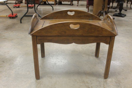 Davis Cabinet Co. walnut "The St. John's Parish" butler: Davis Cabinet Co. walnut "The St. John's Parish" butler's table, #744, signed by Lipscomb Davis. With drop sides extended, the table is 38 1/2" long, 28 1/2" wide, 19" tall.