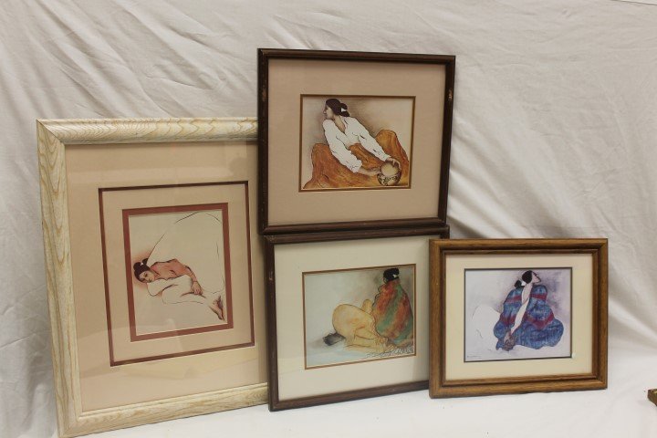 Collection of 4 prints, one signed lower left R.C.: Collection of 4 prints, one signed lower left R.C. Gorman 1977. Largest frame is 19" X 23"