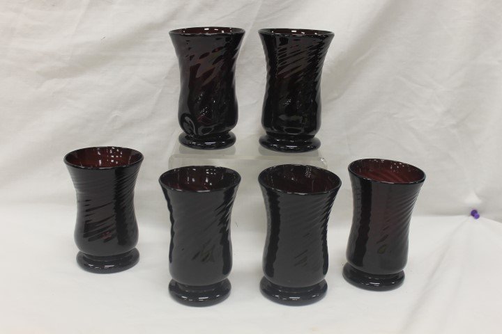 (6) 5 1/8" amethyst 10-rib footed tumblers: (6) 5 1/8" amethyst 10-rib footed tumblers