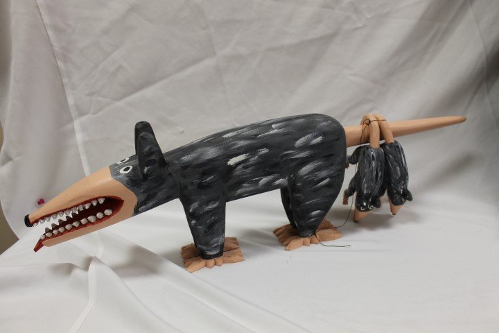 Minnie and Greg Adkins folk art possum and young,: Minnie and Greg Adkins folk art possum and young, signed and dated 2011. 28 1/2" long, 8 1/2" tall.
