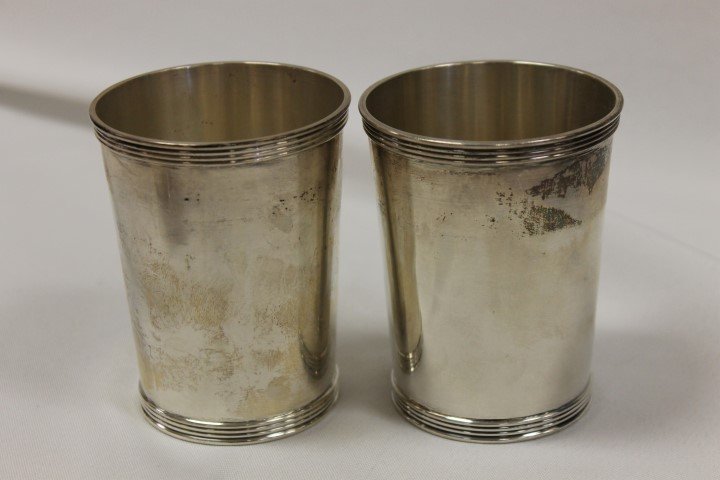 (2) Steiff sterling silver 3 3/4" julep cups, 0701-T: (2) Steiff sterling silver 3 3/4" julep cups, 0701-T and 0701-U