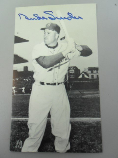 Duke Snyder autographed 5 1/2" x 3 1/4" black and white: Duke Snyder autographed 5 1/2" x 3 1/4" black and white postcard with PSA/DNA Letter of Authenticity